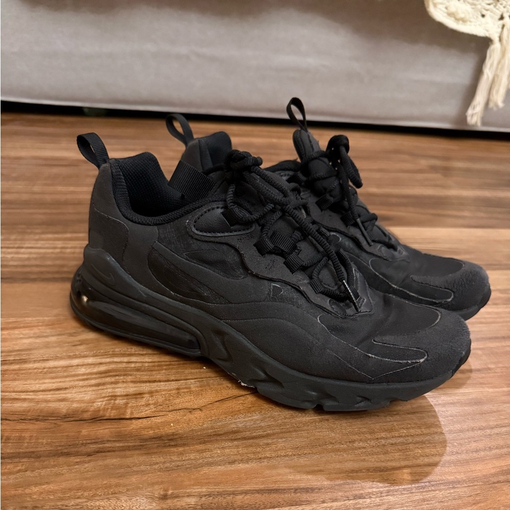 Nike Air Max 270 React Athletic Shoes in Triple Black. 5Y or 6.5/7W